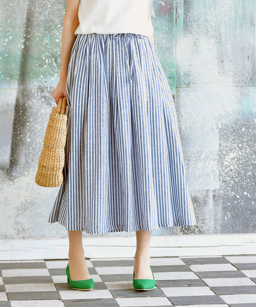 rps（アールピーエス）の「麻混ギャザースカート（スカート・レディース・ブラック系その他2/グリーン/ネイビー/ブルー系その他2/マスタード・M）」の5枚目の写真