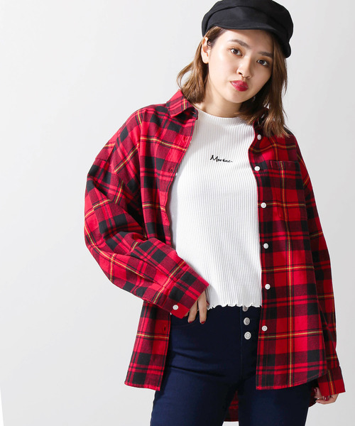WEGO(ウィゴー)の「WEGO/ビッグネルシャツ(シャツ/ブラウス・レディース・ベージュ系その他2/グリーン系その他2/レッド系その他2・FREE)」の1枚目の写真