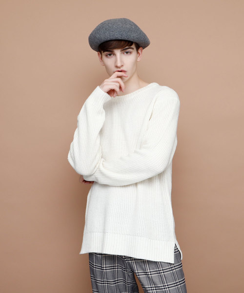 EMMA CLOTHES(エマクローズ)の「ウールブレンドポップコーン編みニットセーター(ニット/セーター・メンズ・オフホワイト/キャメル/チャコール・M/L)」の2枚目の写真