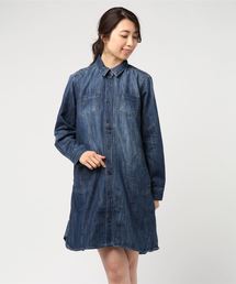 着脱チェックライナー付き デニムシャツワンピース