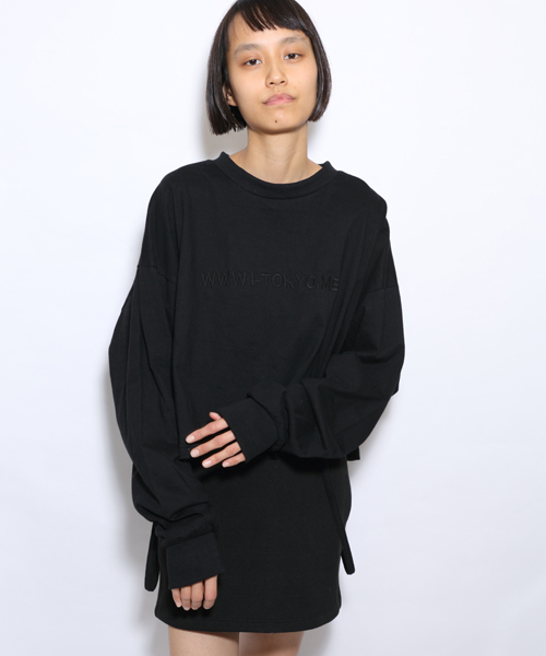 i（アイ）の「ロゴ刺繍ロンティー（Tシャツ/カットソー・レディース・グレー/ホワイト/ブラック・ﾌﾘ-）」の2枚目の写真