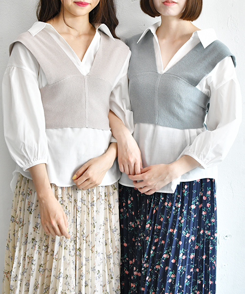 PairPair（ペアペア）の「ニットビスチェ×シャツSET（シャツ/ブラウス・レディース・ブラック/ライトグレー/ブルー・FREE）」の9枚目の写真