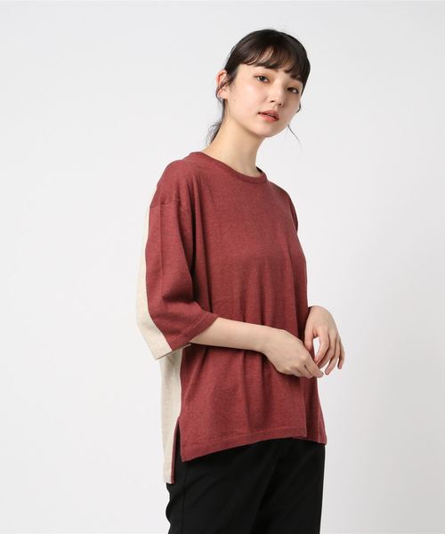 PARKS TOKYO SELECT（パークストウキョウセレクト）の「【toiro】リラックス ハーフスリーブ スイッチングカラー（Tシャツ/カットソー・レディース・エンジ/イエロー・SMALL/MEDIUM/LARGE）」の2枚目の写真