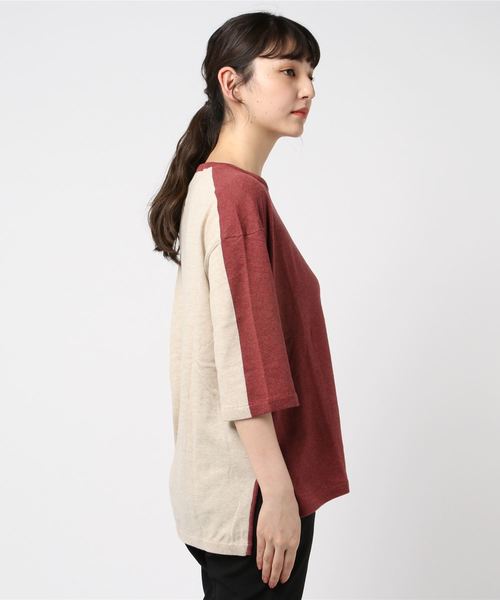 PARKS TOKYO SELECT（パークストウキョウセレクト）の「【toiro】リラックス ハーフスリーブ スイッチングカラー（Tシャツ/カットソー・レディース・エンジ/イエロー・SMALL/MEDIUM/LARGE）」の3枚目の写真