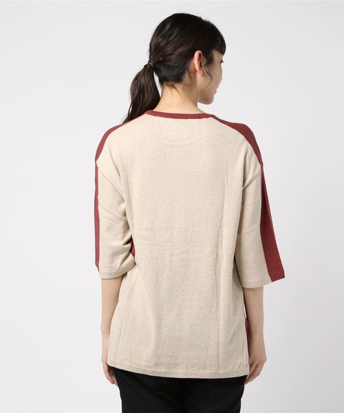 PARKS TOKYO SELECT（パークストウキョウセレクト）の「【toiro】リラックス ハーフスリーブ スイッチングカラー（Tシャツ/カットソー・レディース・エンジ/イエロー・SMALL/MEDIUM/LARGE）」の4枚目の写真