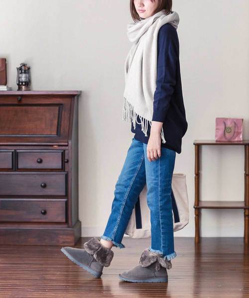 UGG デニム ボタン付きムートンブーツ 折り返し2Way仕様