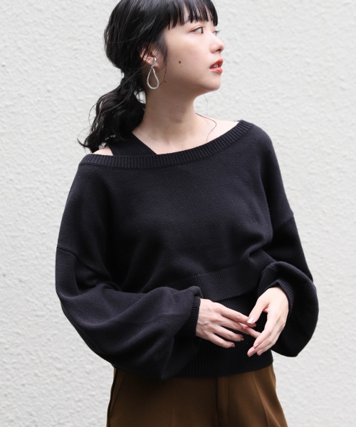 LOWRYS FARM（ローリーズファーム）の「パフスリーブ2Pプルオーバー　853667（ニット/セーター・レディース・ブラック/ベージュ/グリーン系その他/ブラウン・FREE）」の2枚目の写真