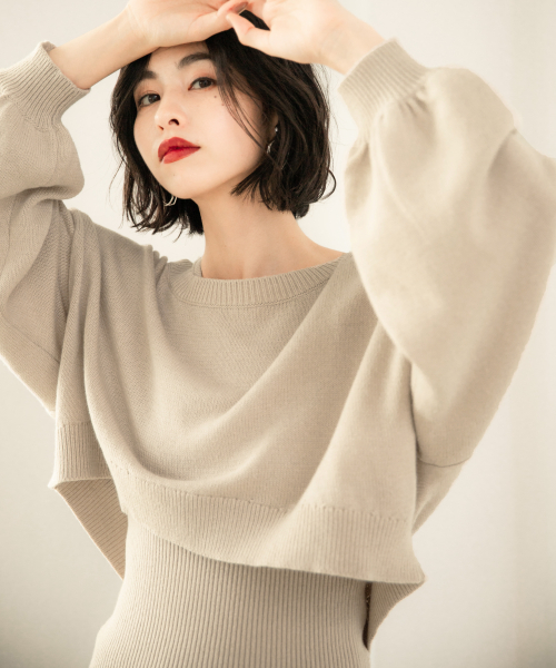 LOWRYS FARM（ローリーズファーム）の「パフスリーブ2Pプルオーバー　853667（ニット/セーター・レディース・ブラック/ベージュ/グリーン系その他/ブラウン・FREE）」の5枚目の写真