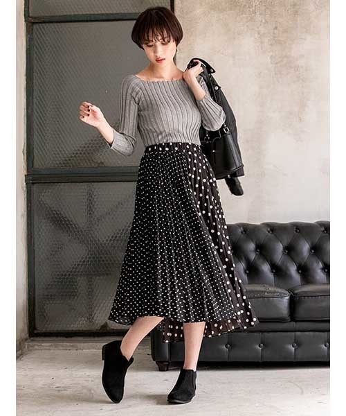 fifth（フィフス）の「ドットアシメロングプリーツスカート（スカート  