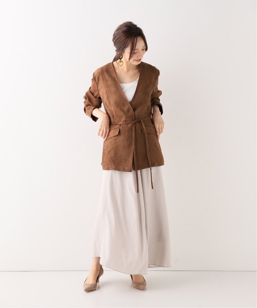 SLOBE IENA（スローブイエナ）の「SLOBE IENA Fi.m スエードライクノーカラージャケット（ノーカラージャケット・レディース・ベージュ/キャメル・FREE）」の8枚目の写真