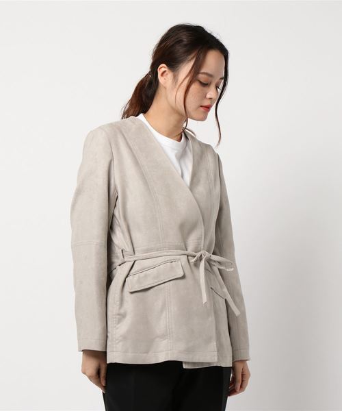 SLOBE IENA（スローブイエナ）の「SLOBE IENA Fi.m スエードライクノーカラージャケット（ノーカラージャケット・レディース・ベージュ/キャメル・FREE）」の4枚目の写真