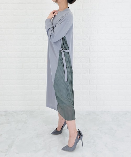Lace Ladies(レースレディース)の「ラウンドネック サイドプリーツ切り替え Aラインワンピース(ワンピース・レディース・ベージュ/ブラウン/グレー/カーキ/ワインレッド/ブラック系その他/ネイビー系1/ライトグレー系・M/L)」の9枚目の写真