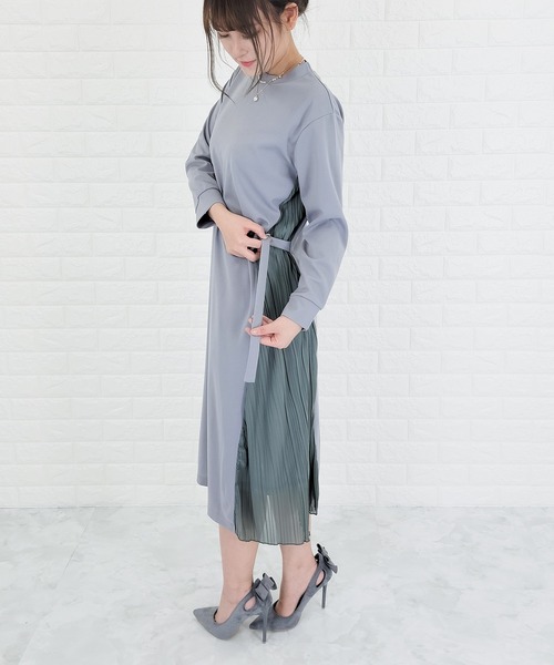 Lace Ladies(レースレディース)の「ラウンドネック サイドプリーツ切り替え Aラインワンピース(ワンピース・レディース・ベージュ/ブラウン/グレー/カーキ/ワインレッド/ブラック系その他/ネイビー系1/ライトグレー系・M/L)」の10枚目の写真