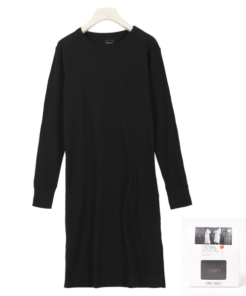 HANES（ヘインズ）の「[Hanes]ヘインズ　サーマルロンTワンピース（ワンピース・レディース・ブラック/ネイビー/グレー/オフホワイト/テラコッタ・FREE）」の3枚目の写真