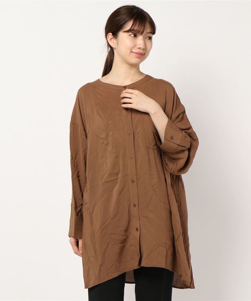 HONEYSUCKLE ROSE（ハニーサックルローズ）の「【HONEYSUCKLE ROSE】バンドカラーシアーシャツ（シャツ/ブラウス・レディース・オフホワイト/ベージュ/ブラウン・M）」の3枚目の写真