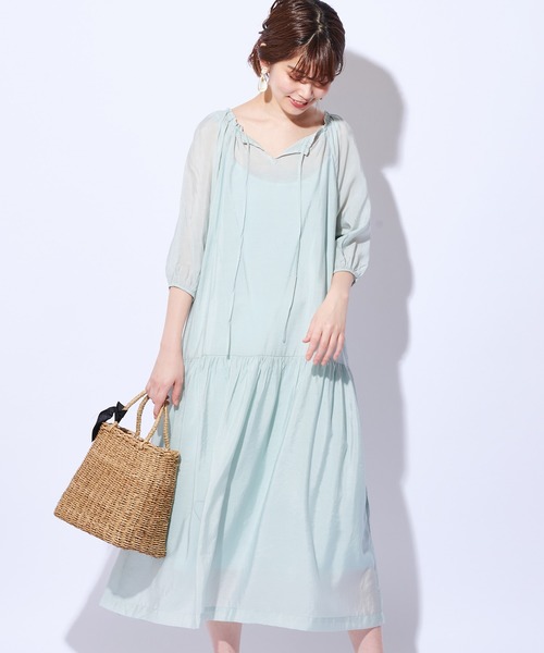 natural couture(ナチュラルクチュール)の「【WEB限定カラー有り】大人ティアードほんのりシアーワンピース(ワンピース・レディース・オフホワイト/ピンク/ミント/モカ/その他1・FREE)」の6枚目の写真