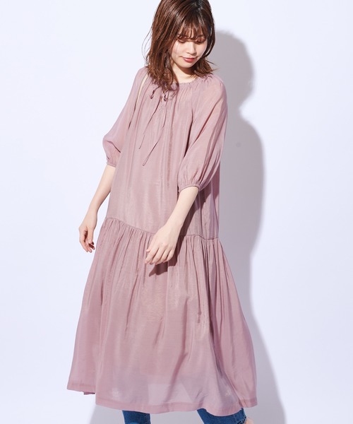 natural couture(ナチュラルクチュール)の「【WEB限定カラー有り】大人ティアードほんのりシアーワンピース(ワンピース・レディース・オフホワイト/ピンク/ミント/モカ/その他1・FREE)」の9枚目の写真