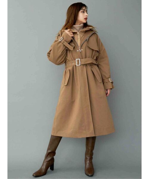 GYDA（ジェイダ）の「ライトエコダウンレイヤードロングコート（ダウンジャケット/コート・レディース・カーキ/ベージュ・FREE）」の3枚目の写真