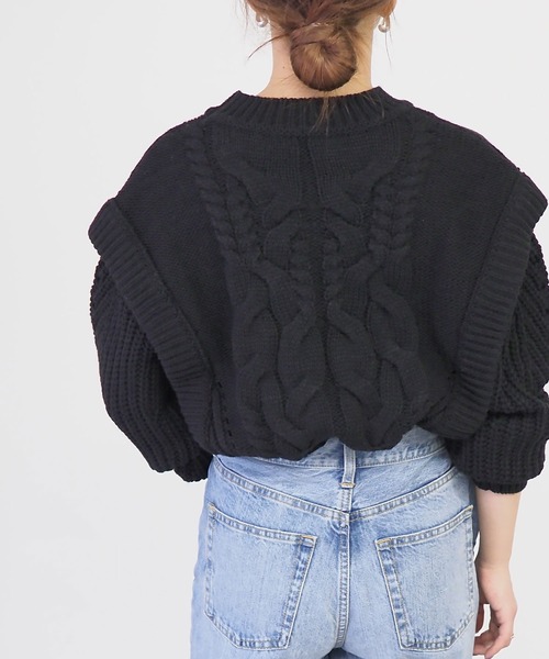 Riberry(リベリー)の「レイヤード風ケーブルニット(ニット/セーター・レディース・オフホワイト/ブラック/ベージュ/ダークパープル/ライラック・MEDIUM)」の14枚目の写真