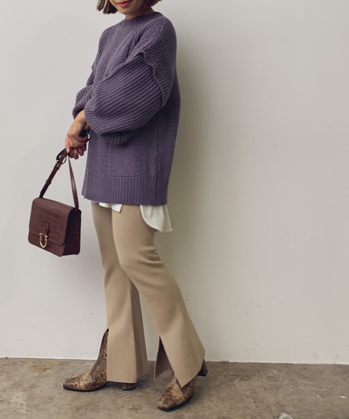 VIS（ビス）の「【セットアップ対応】スリット入りニットパンツ（その他パンツ・レディース・ブラック/ブラウン/ベージュ/ダークグリーン・M/S）」の7枚目の写真