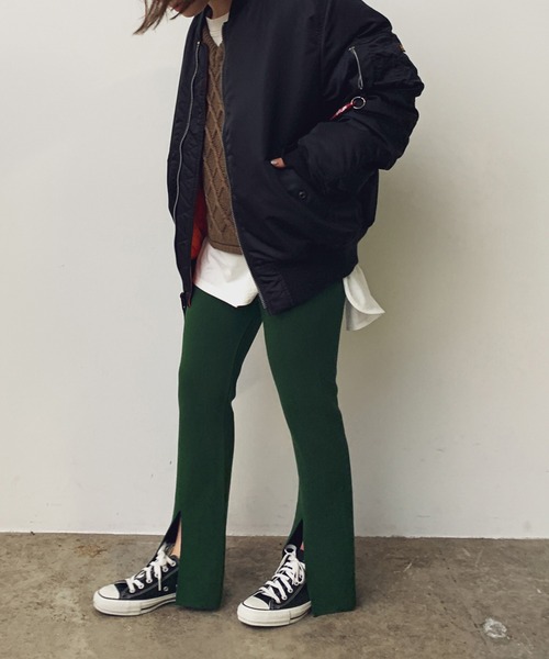 VIS（ビス）の「【セットアップ対応】スリット入りニットパンツ（その他パンツ・レディース・ブラック/ブラウン/ベージュ/ダークグリーン・M/S）」の10枚目の写真