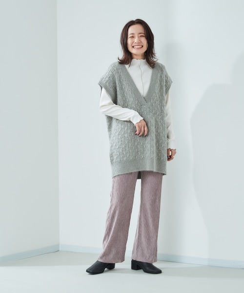 cepo（セポ）の「Ｖネックロングニットベスト（ベスト・レディース・ベージュ/グレー/オフホワイト・M）」の20枚目の写真