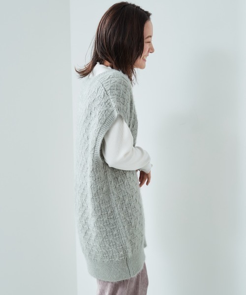 cepo（セポ）の「Ｖネックロングニットベスト（ベスト・レディース・ベージュ/グレー/オフホワイト・M）」の8枚目の写真