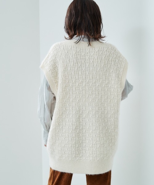 cepo（セポ）の「Ｖネックロングニットベスト（ベスト・レディース・ベージュ/グレー/オフホワイト・M）」の10枚目の写真