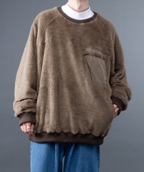 kutir（クティール）の「ルーズボアプルオーバースウェット（スウェット・メンズ・ライトグレー/チャコールグレー/ブラウン・MEDIUM/LARGE）」の3枚目の写真