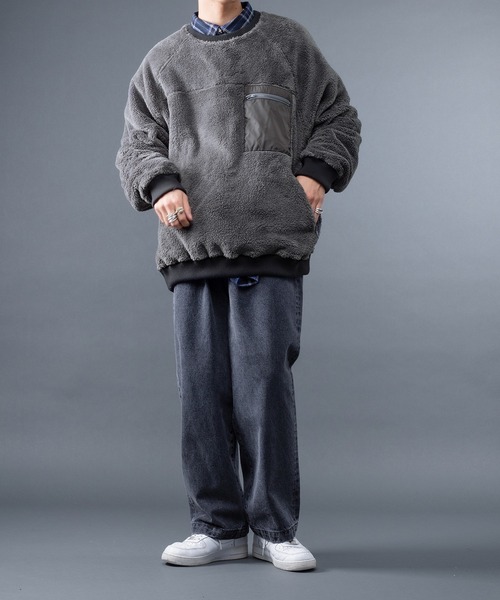 kutir（クティール）の「ルーズボアプルオーバースウェット（スウェット・メンズ・ライトグレー/チャコールグレー/ブラウン・MEDIUM/LARGE）」の7枚目の写真