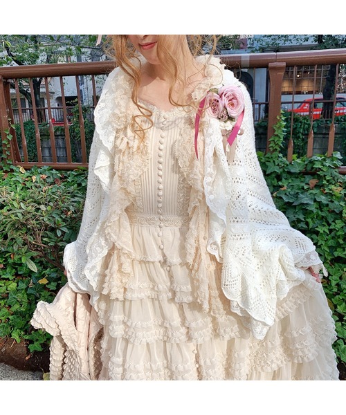 美品PINKHOUSEピンクハウス　レース　リボン　コサージュカーディガン半袖. 美品PINKHOUSEピンクハウス レース リボン コサージュ