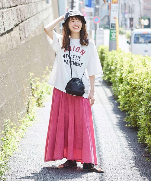 CUBE SUGAR（キューブシュガー）の「OE天竺 ハードウォッシュ カレッジプリントＴシャツ（Tシャツ/カットソー・レディース・グリーン/チャコールグレー/ベージュ/マルチ/ホワイト・M）」の14枚目の写真