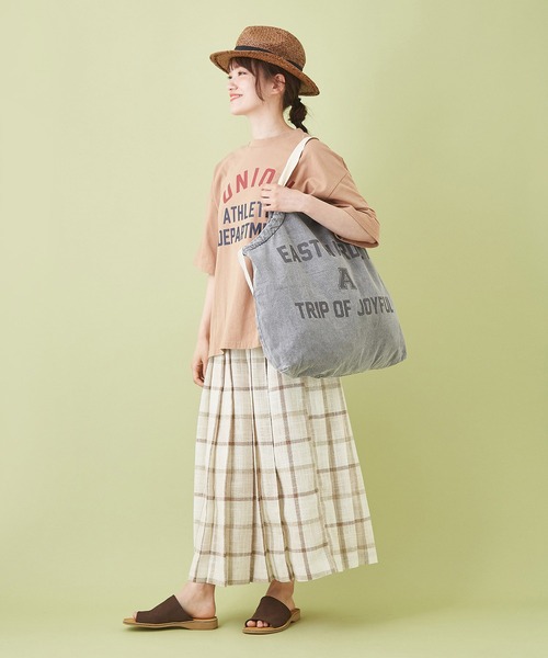 CUBE SUGAR（キューブシュガー）の「OE天竺 ハードウォッシュ カレッジプリントＴシャツ（Tシャツ/カットソー・レディース・グリーン/チャコールグレー/ベージュ/マルチ/ホワイト・M）」の15枚目の写真