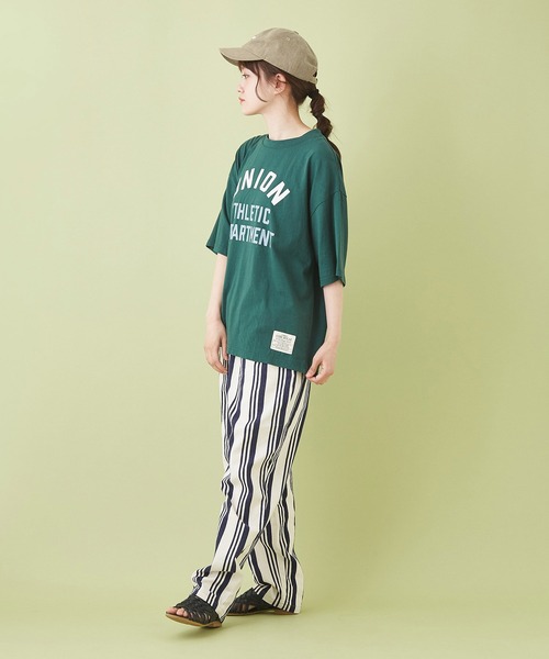 CUBE SUGAR（キューブシュガー）の「OE天竺 ハードウォッシュ カレッジプリントＴシャツ（Tシャツ/カットソー・レディース・グリーン/チャコールグレー/ベージュ/マルチ/ホワイト・M）」の11枚目の写真