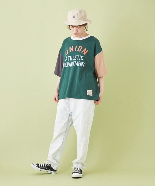 CUBE SUGAR（キューブシュガー）の「OE天竺 ハードウォッシュ カレッジプリントＴシャツ（Tシャツ/カットソー・レディース・グリーン/チャコールグレー/ベージュ/マルチ/ホワイト・M）」の16枚目の写真