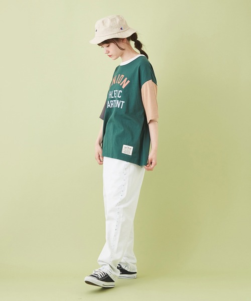 CUBE SUGAR（キューブシュガー）の「OE天竺 ハードウォッシュ カレッジプリントＴシャツ（Tシャツ/カットソー・レディース・グリーン/チャコールグレー/ベージュ/マルチ/ホワイト・M）」の21枚目の写真