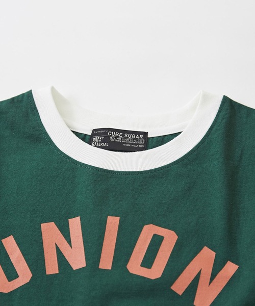 CUBE SUGAR（キューブシュガー）の「OE天竺 ハードウォッシュ カレッジプリントＴシャツ（Tシャツ/カットソー・レディース・グリーン/チャコールグレー/ベージュ/マルチ/ホワイト・M）」の8枚目の写真