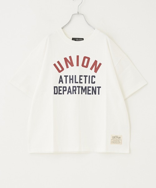 CUBE SUGAR（キューブシュガー）の「OE天竺 ハードウォッシュ カレッジプリントＴシャツ（Tシャツ/カットソー・レディース・グリーン/チャコールグレー/ベージュ/マルチ/ホワイト・M）」の9枚目の写真