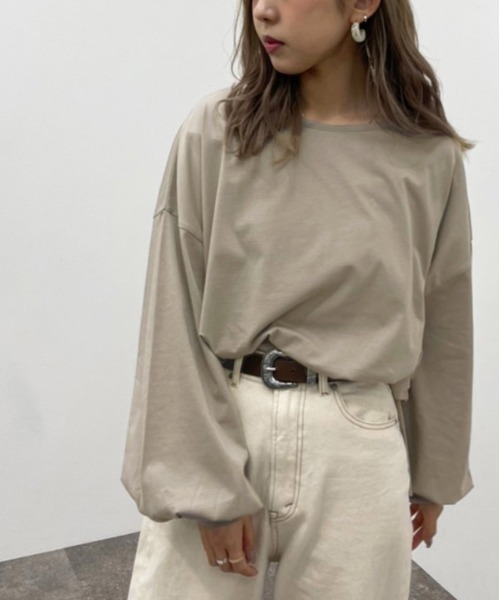apres jour mignon(アプレジュールミニョン)の「シルケット袖ボリュームロンT【ZOZOTOWN限定アイテム】(Tシャツ/カットソー・レディース・ブラック/オフホワイト/グレイッシュベージュ・X-LARGE/フリー)」の1枚目の写真