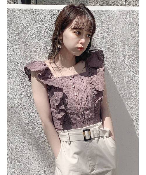 dazzlin（ダズリン）の「フリルコットンショートビスチェ（シャツ/ブラウス・レディース・ブラック/オフホワイト/モカ・SMALL/MEDIUM）」の9枚目の写真