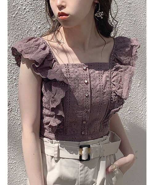 dazzlin（ダズリン）の「フリルコットンショートビスチェ（シャツ/ブラウス・レディース・ブラック/オフホワイト/モカ・SMALL/MEDIUM）」の6枚目の写真