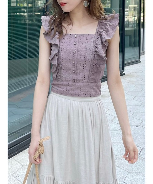 dazzlin（ダズリン）の「フリルコットンショートビスチェ（シャツ/ブラウス・レディース・ブラック/オフホワイト/モカ・SMALL/MEDIUM）」の3枚目の写真