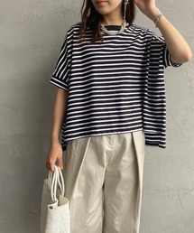 USINE | [USINE/ユジーヌ] コットン100％ボートネックオーバーフレアボーダーTシャツ(Tシャツ/カットソー)