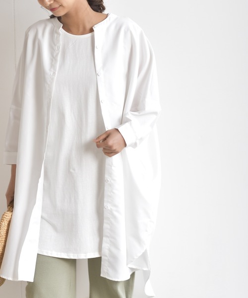 rps（アールピーエス）の「バンドカラードルマンブラウスチュニック（シャツ/ブラウス・レディース・チャコールグレー/オフホワイト/ブルー・M）」の11枚目の写真