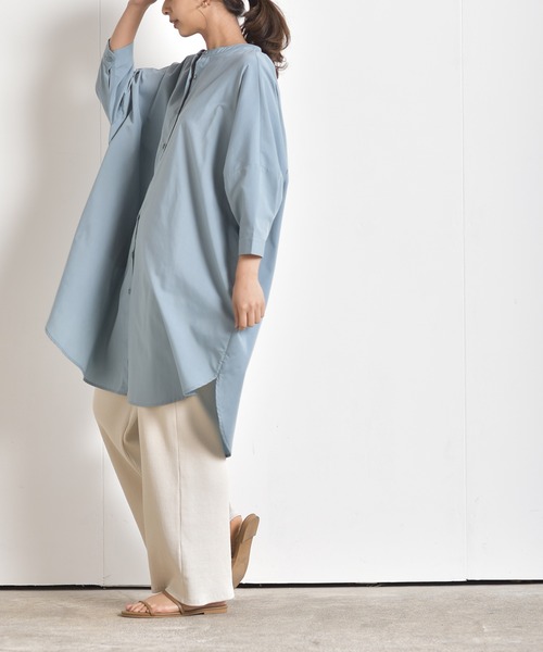 rps（アールピーエス）の「バンドカラードルマンブラウスチュニック（シャツ/ブラウス・レディース・チャコールグレー/オフホワイト/ブルー・M）」の13枚目の写真