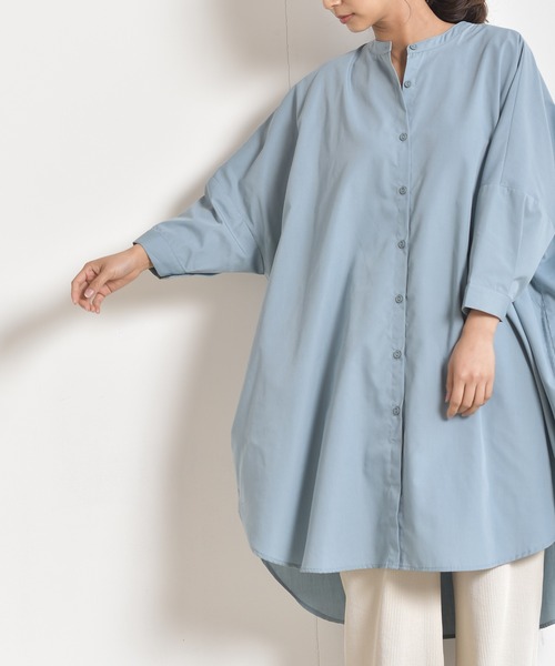 rps（アールピーエス）の「バンドカラードルマンブラウスチュニック（シャツ/ブラウス・レディース・チャコールグレー/オフホワイト/ブルー・M）」の10枚目の写真