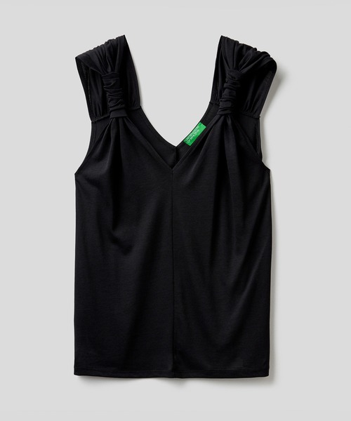 BENETTON (UNITED COLORS OF BENETTON)（ベネトンユナイテッドカラーズオブベネトン）の「リヨセルショルダーギャザースリーブトップス（キャミソール・レディース・ブルー/ブラック/ホワイト・LARGE/MEDIUM/X-SMALL/SMALL）」の12枚目の写真