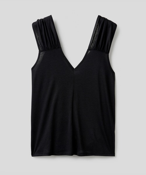 BENETTON (UNITED COLORS OF BENETTON)（ベネトンユナイテッドカラーズオブベネトン）の「リヨセルショルダーギャザースリーブトップス（キャミソール・レディース・ブルー/ブラック/ホワイト・LARGE/MEDIUM/X-SMALL/SMALL）」の13枚目の写真