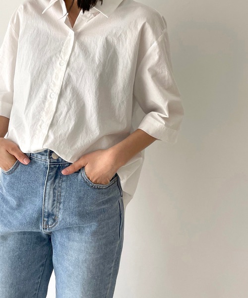 CANAL JEAN（キャナルジーン）の「via j(ヴィアジェイ) 5分袖コットンシャツ（シャツ/ブラウス・レディース・ホワイト/イエロー・ONE SIZE）」の4枚目の写真