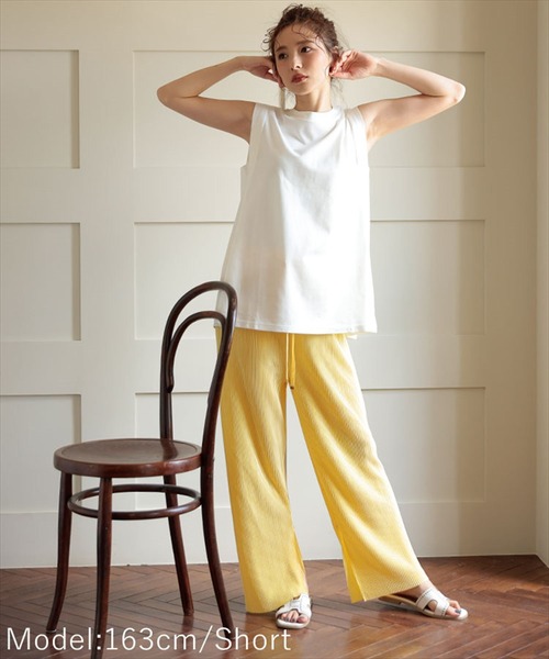 DONOBAN（ドノバン）の「セルフカット インサイドスリットプリーツパンツ（その他パンツ・レディース・ブラック/ベージュ/ピンク/イエロー・SHORT/LONG）」の5枚目の写真